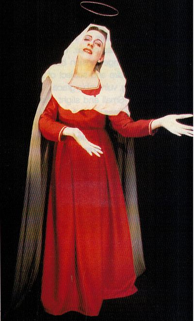 Louise Fox as the Virgin Mary in Kickhouse Theatre's production of St Rose for Sydney Festival