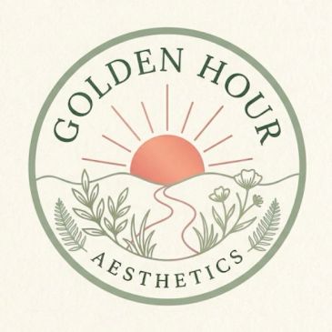 Logo with sun, path, and plants reading Golden Hour Aesthetics.