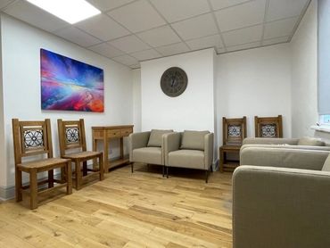 Shared waiting area for therapy clients in a professional practice setting