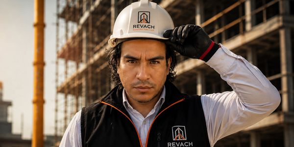 Jefe de Obras de REVACH Constructora en obra de construcción.