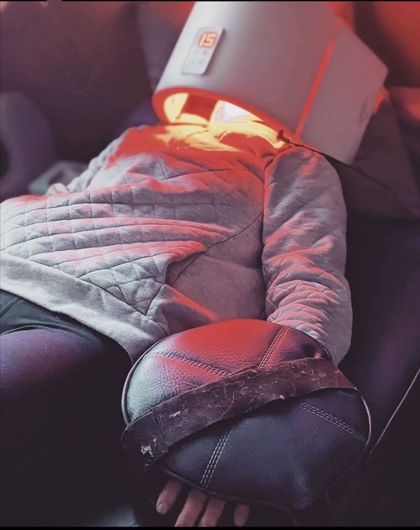 PEMF on injured hand + red light for wrinkles