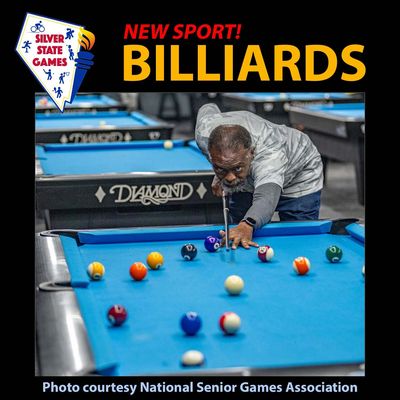 Man playing billiards. Photo courtesy of National Senior Games Association. New sport offered by SSG