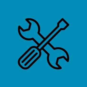 Icon with wrench and screw driver crossing at right angles to signify tools
