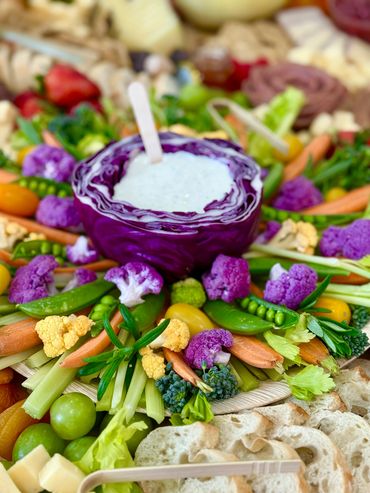 Custom grazing table with a beautiful crudites spread.