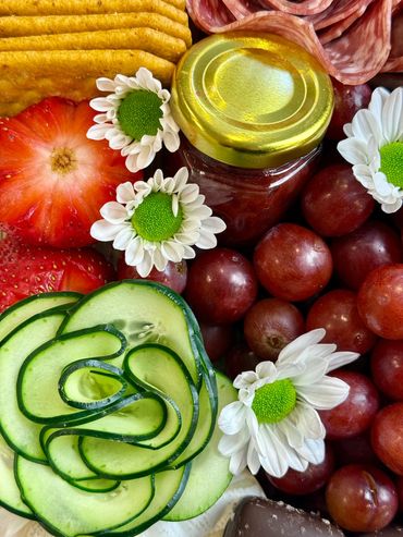 Detailed custom grazing table for a corporate event.