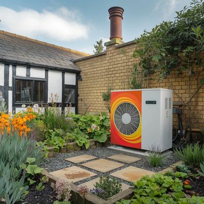 Griffiths heating heat pump installed in a garden in llandudno