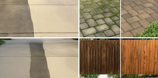 Pinellas County pressure washing before and after photos with contact number.