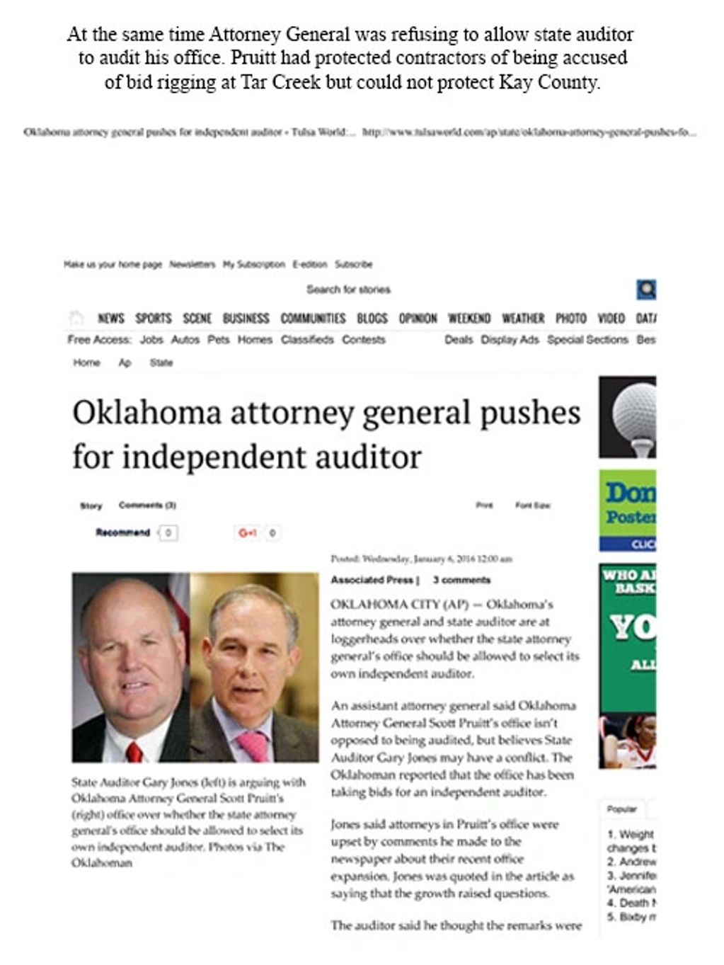Until Oklahoma State Government illuminates the auditor's office, there won't be good to rule.