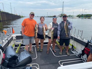 group holding their walleye catch
