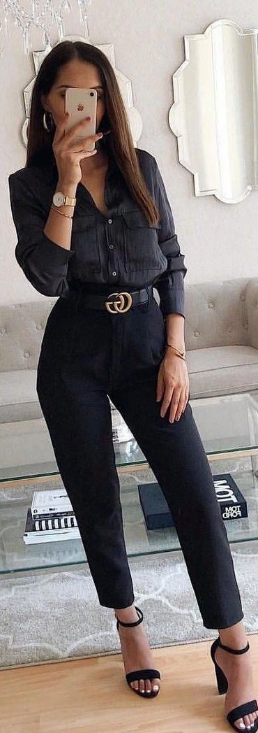 Custom made black shirt for women black pants for woman Gucci belt