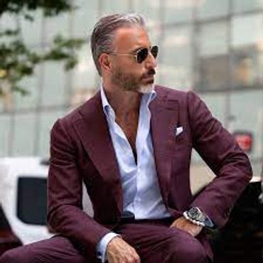 Men's burgundy suit with custom dress shirt