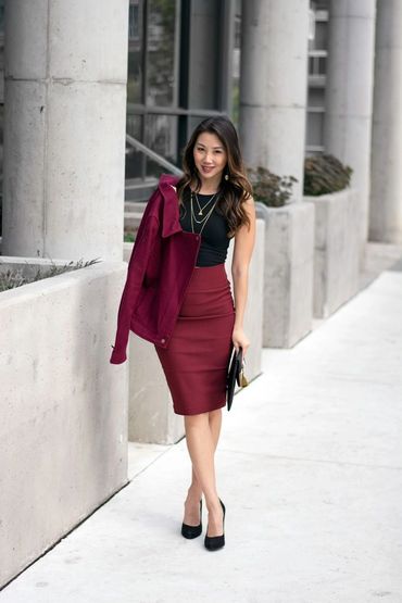 Woman's business suit with skirt black blouse custom made for woman