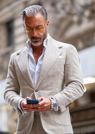 Custom tailored Tan sport coat with white dress shirt