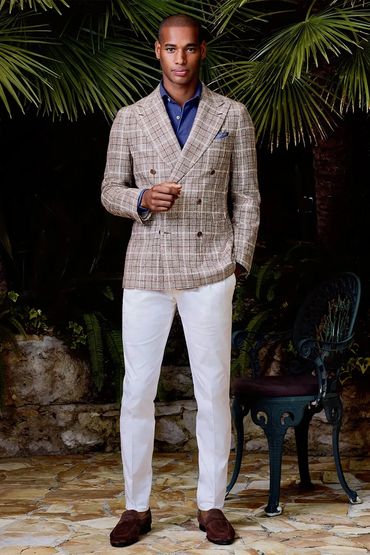 Men's sport coat navy blue dress shirt white custom made jeans