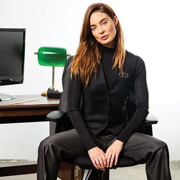 Woman's custom made black vest woman's grey dress pants woman's custom made shirts