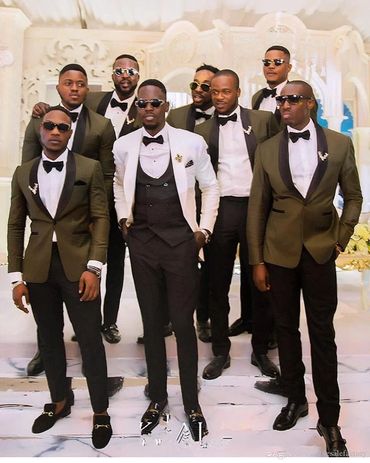 Groomsman tuxedos olive tuxedos bow ties formal wear men's tuxedos