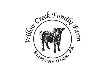 Willow Creek Family Farm Logo with black and white cow in the center. Slippery Rock, PA.