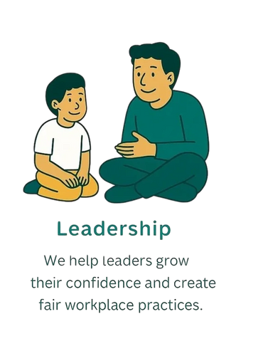 Illustration of adult mentoring a child with text about leadership growth.
