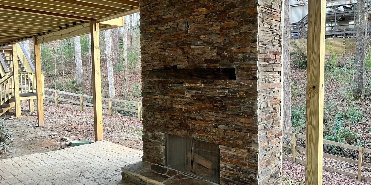 outdoor stacked stone fireplace in acworth georgia