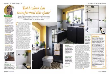 Your Home magazine, May 2022, bathroom makeover, yellow walls, crittall shower, bathroom revamp 