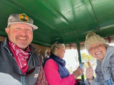 Stagecoach riders enjoy a cushioned ride out of the elements just modern day