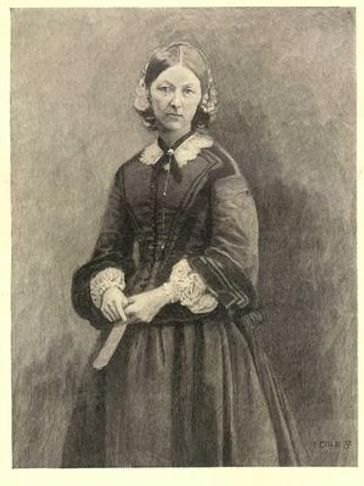 Black and white portrait of a Victorian-era woman holding a book.