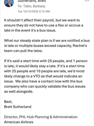 All late bus issues contact: Rachel.Romano@aa.com