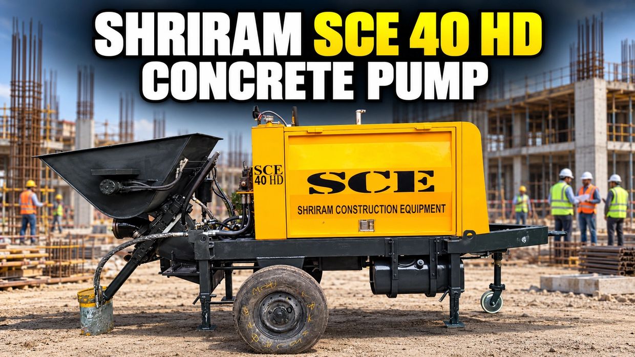 Shriram stationary concrete pump working at a building construction project.