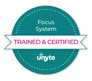 Badge indicating Focus System training and certification by Unyte. We are incorporating this training in Occupational Therapy and optimizing sensory processing disorders.
