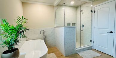 Bathroom Remodel in Frankfort with custom shower and freestanding tub