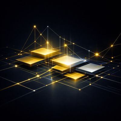 Abstract technology image with gold and white lines, symbolizing secure and scalable systems.