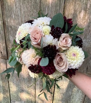 Dahlia and roses bridal bouquet. Lynden, Washington 98264
