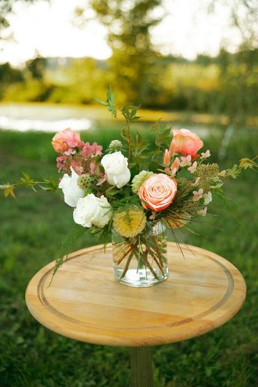 Roses, fire and ice hydrangea on a beautiful summer evening in Ferndale, washington.