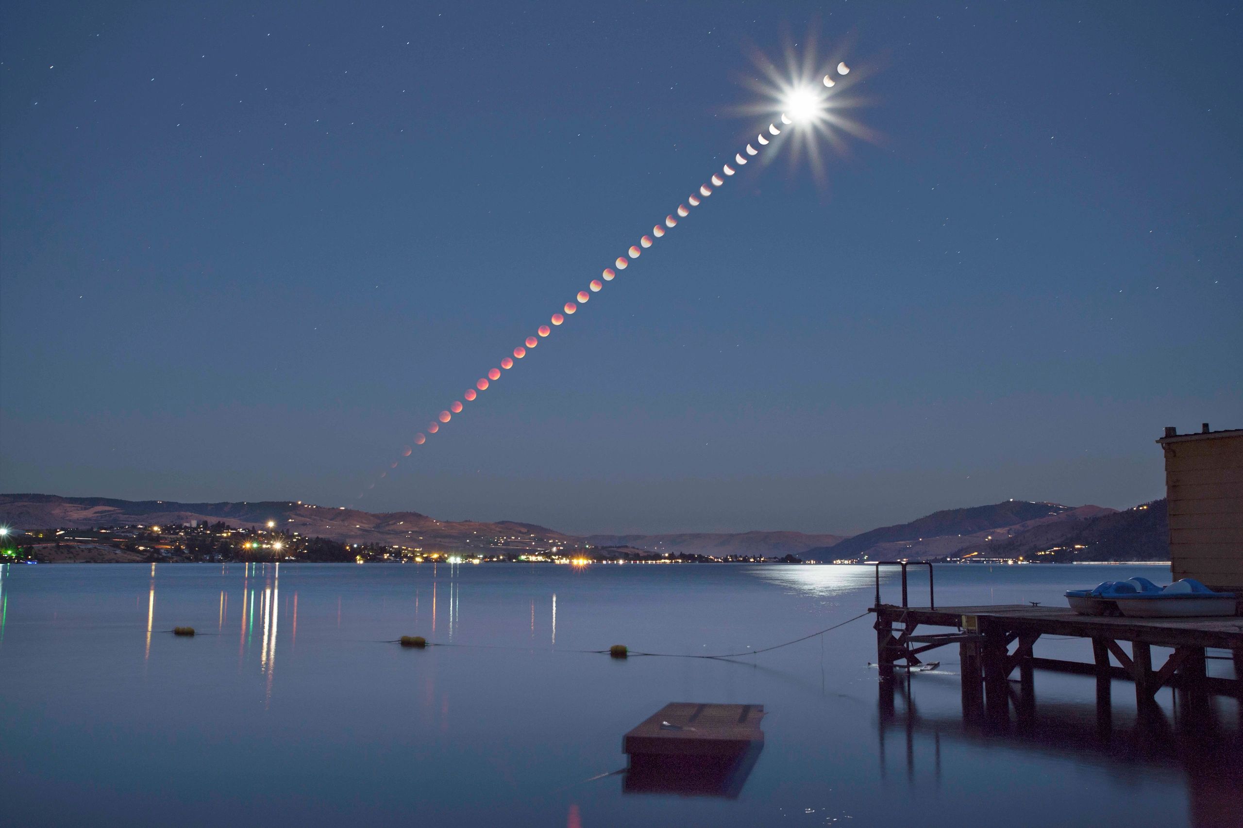 Blood moon rising over Lake Chelan, WA