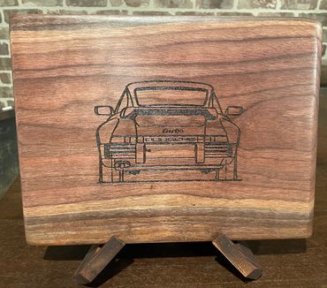 14" x 12" x 1" Solid Walnut Medium Motoring Board With Line Art Image