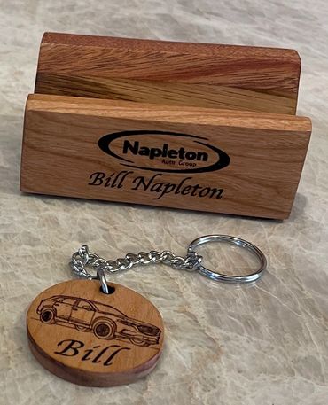 Elevate your brand with this personalized business card holder . Optional key chain available