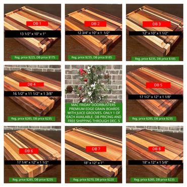 Only 8 colorful premium Edge grain cutting/serving boards available. Makes a great holiday gift!