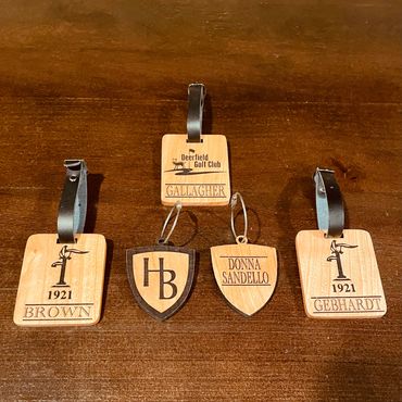 1/4" thick personalized Cherry Wood golf bag tags
