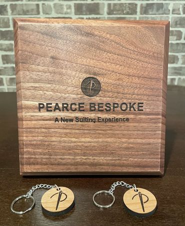 Sample of Brand Building Available on Walnut wood with Cherry key chains