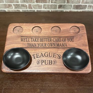 Take Flight with this 12 x 8 x 3/4" walnut 4 shot flight board. Other options available.