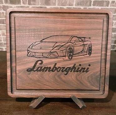 14" x 12" x 1" Solid Walnut Closing Time JR Board With Line Art Image.
