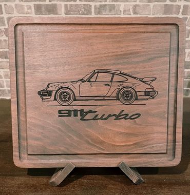 14" x 12" x 1" Solid Walnut Closing Time JR Board With Line Art Image.