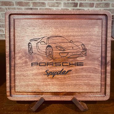 14" x 12" x 1" Solid Walnut Closing Time JR Board With Line Art Image.