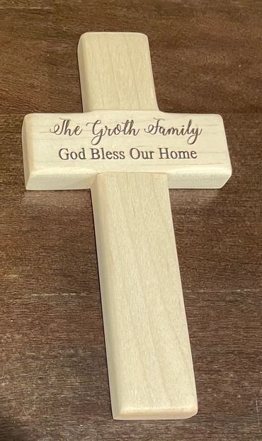 10" Solid Maple Cross with Family personalization.