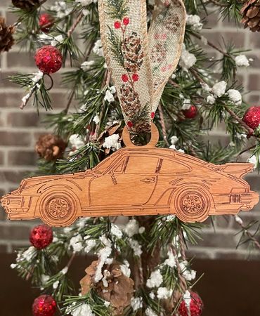 Beautiful 1/4" thick x 5" cherry wood Porsche 911 ornament