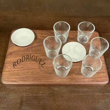 Walnut Flight Board in 6 shot glass configuration.
