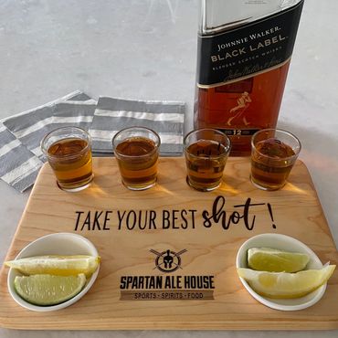 Maple Flight Board in 4 shot glass configuration.