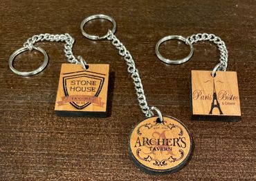 Cherry wood keychains. All keychains are 1/4" thick and beautifully finished. Design your own!