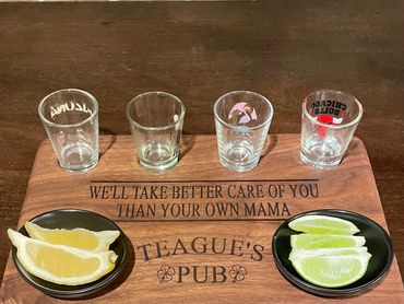 Walnut Flight Board in 4 shot glass configuration.