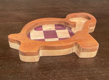 Rebel Turtle Mahogany and Maple Candy/Nut Dish with Purpleheart and Maple Squares , Approx 11" x 7"